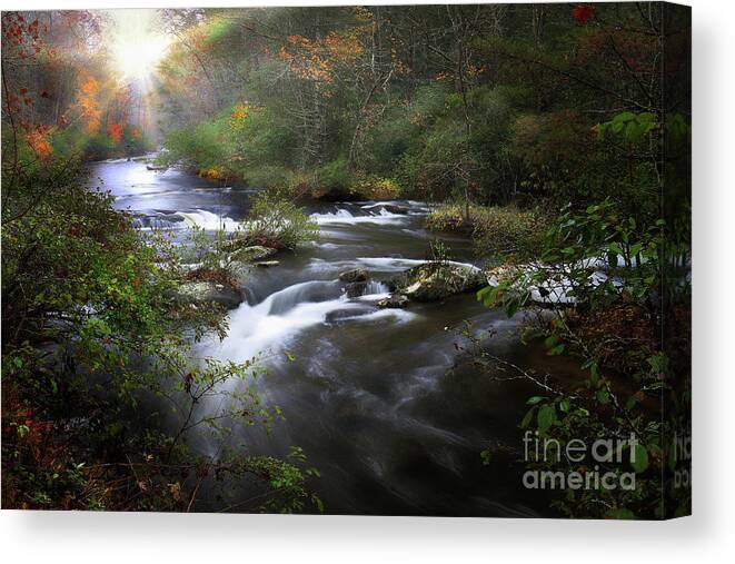 Tellico River Tennessee Canvas Print featuring the photograph Rain and River by Rick Lipscomb