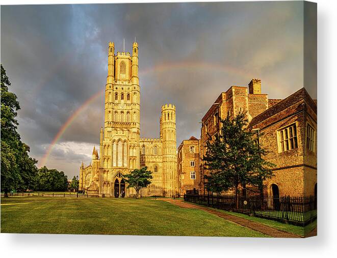 Rainbow Canvas Print featuring the photograph Rainbow over Ely Cathedral by James Billings