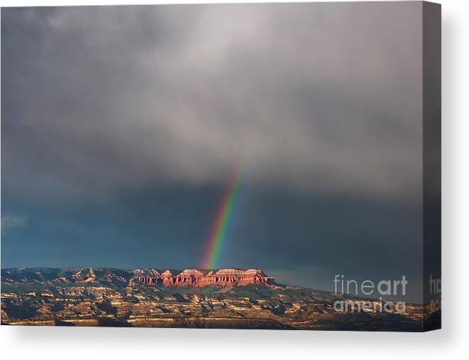 Dave Welling Canvas Print featuring the photograph Rainbow Over Hoodoos Bryce Canyon National Park Utah by Dave Welling