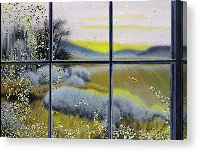 Landscape Canvas Print featuring the painting Rainy Dawn Through Barn Window by Lynn Hansen