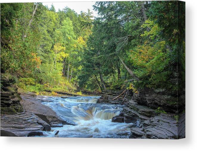 Porcupine Wilderness State Park Canvas Print featuring the photograph Rapids on the Presque Isle River by Robert Carter
