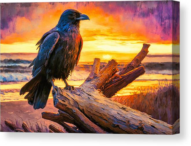 Abstract Canvas Print featuring the digital art Raven on Driftwood by Craig Boehman