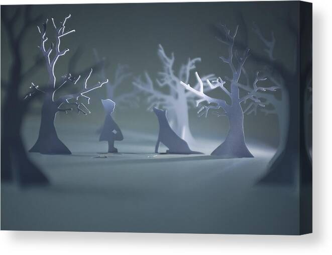 Dublin Canvas Print featuring the photograph Red and the Wolf a paper art scene by Catherine MacBride