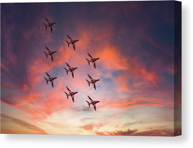 Eastbourne International Airshow Canvas Print featuring the photograph Red Arrows over Eastbourne by Andrew Lalchan