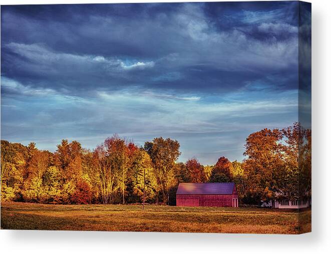 Old Barn Canvas Print featuring the photograph Red bard and foliage by Lilia S