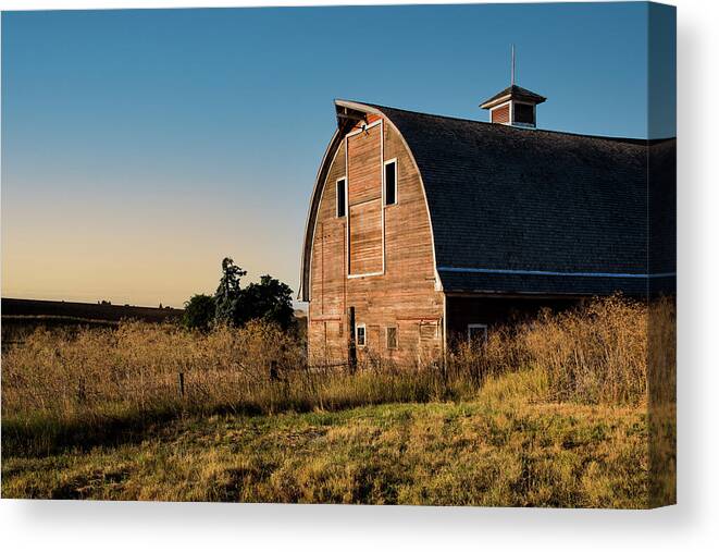 Farm Canvas Print featuring the photograph Red Barn at Sunrise by Connie Carr