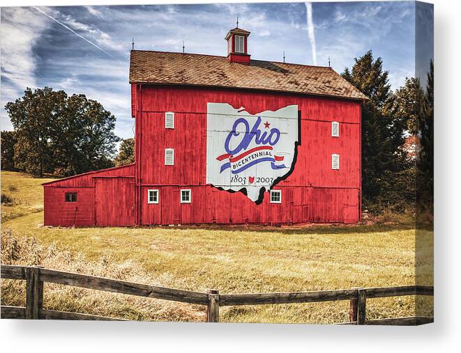 Ohio Wall Art Canvas Print featuring the photograph Red Ohio Bicentennial Barn - Delaware County Ohio by Gregory Ballos
