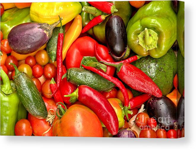 Peppers Canvas Print featuring the photograph Red Peppers And Tomatoes by Adam Jewell