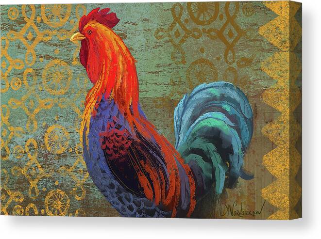 Rooster Art Canvas Print featuring the painting Red Rooster by Kristina Vardazaryan