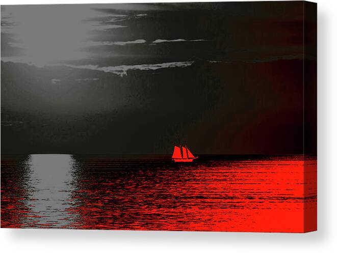 Red Sail Canvas Print featuring the digital art Red Sail by Susan Maxwell Schmidt