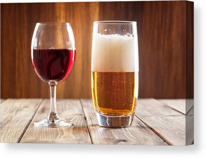 Stout Ale Canvas Print featuring the photograph Red wine and beer by Fotek