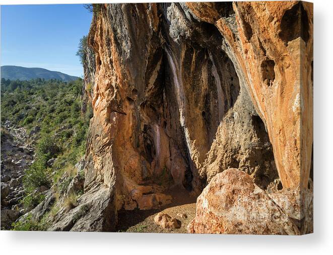 Mountains Canvas Print featuring the photograph Red-brown rock formation 5. Abstract mountain beauty by Adriana Mueller