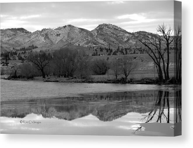 Black And White Canvas Print featuring the photograph Reflections in Icy Waters BW by Kae Cheatham