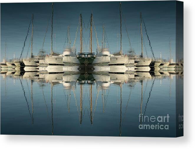 Mediterranean Canvas Print featuring the photograph Reflections of sailboats in blue seawater by Adriana Mueller