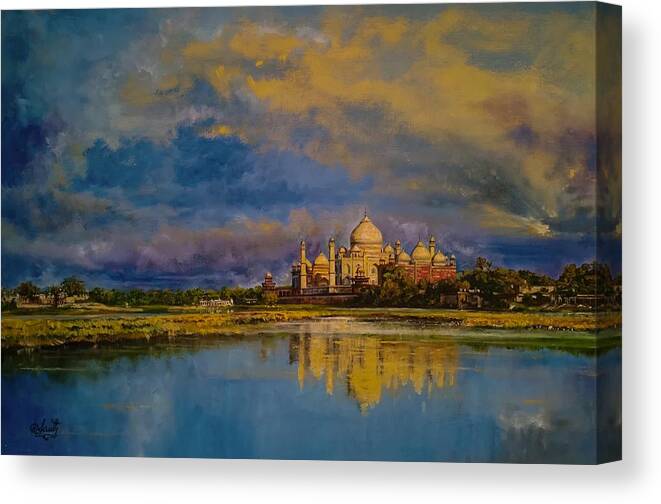  Canvas Print featuring the painting Reflections of the Taj, India by Raouf Oderuth