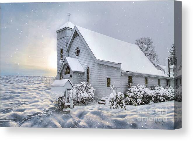 Church Canvas Print featuring the photograph Refuge in the Snow by Shelia Hunt