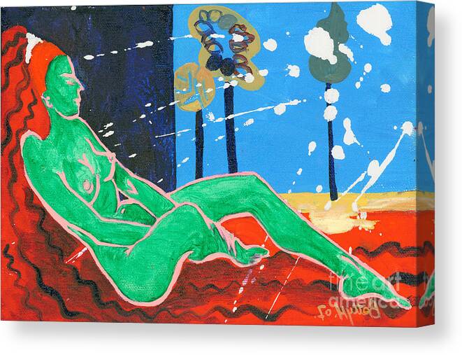 Tempera Canvas Print featuring the painting Relaxing no. 1 by Elisabeta Hermann