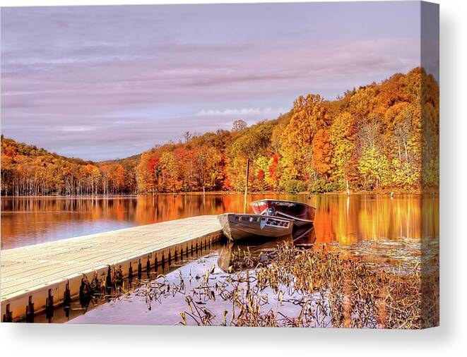 Recent Canvas Print featuring the photograph Reservoir at Monksville in New Jersey with foliage by Geraldine Scull