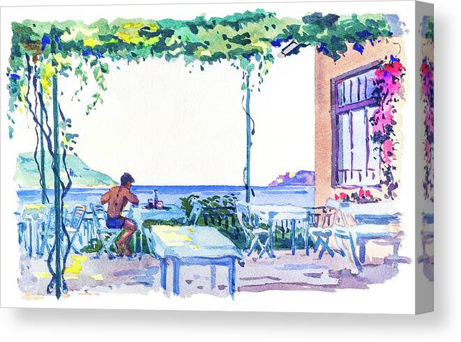 1930s Canvas Print featuring the painting Restaurant at the seaside in Dalmatia, 1938 by Viktor Wallon-Hars