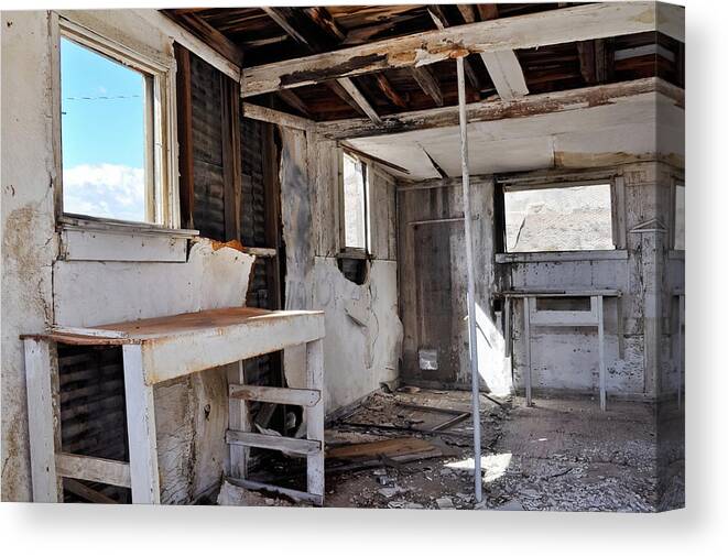 Death Valley National Park Canvas Print featuring the photograph Rhyolite Ghost Town Abandoned by Kyle Hanson