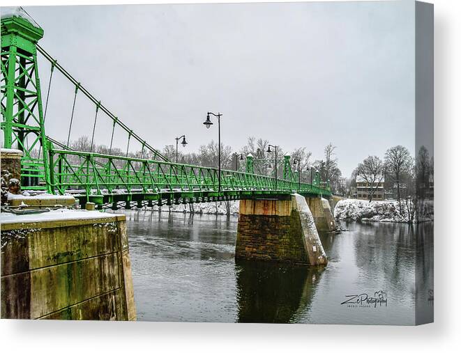 Riegelsville Canvas Print featuring the photograph Riegelsville Bridge looking towards PA by Ingrid Zagers