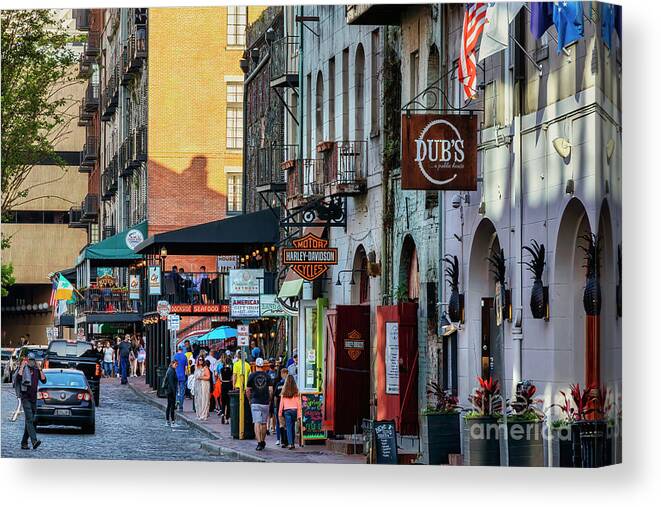 River Canvas Print featuring the photograph River Street bustling with activity in downtown Savannah by Shelia Hunt