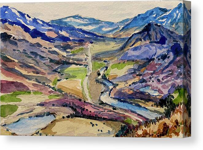 Yellowstone Canvas Print featuring the painting Road to Gardiner by Les Herman