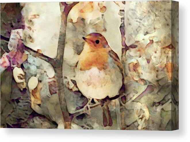 Robin In A Tree Canvas Print featuring the digital art Robin Song of Spring by Susan Maxwell Schmidt