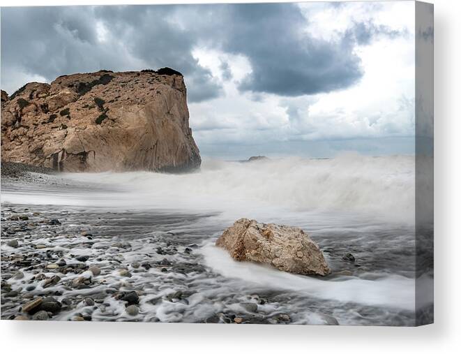 Waves Canvas Print featuring the photograph Rocky Seascape during Storm by Michalakis Ppalis