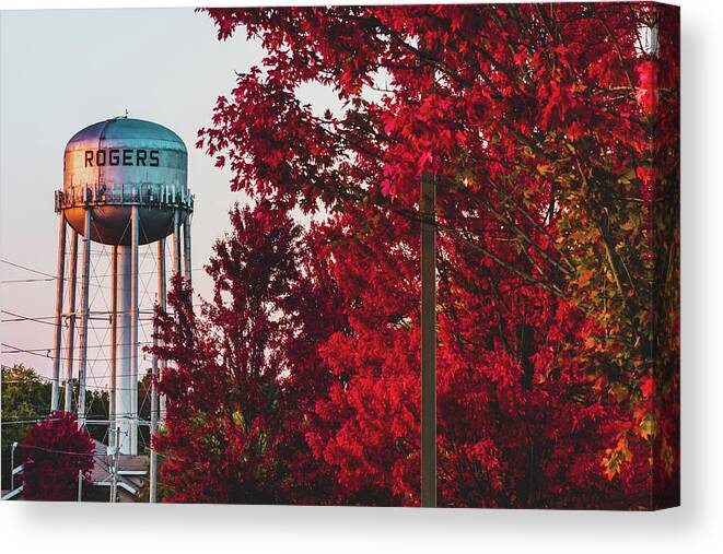 America Canvas Print featuring the photograph Rogers Arkansas Water Tank in the Fall by Gregory Ballos