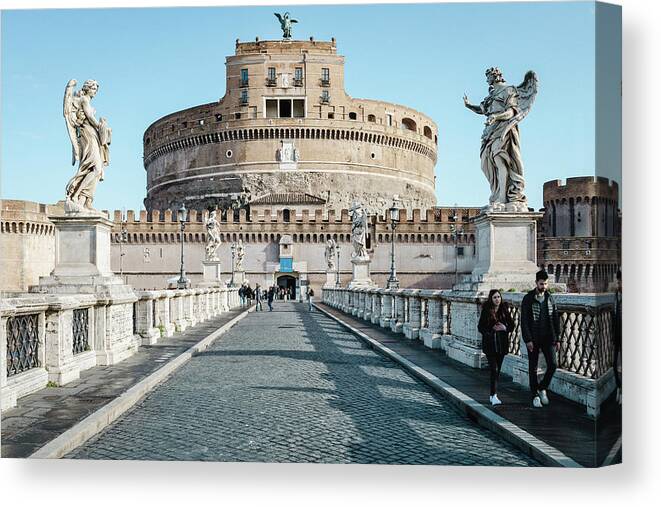 Archangel Canvas Print featuring the photograph Rome and The Castel Sant'Angelo early in the morning by Benoit Bruchez