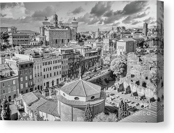 Rome Canvas Print featuring the photograph Rome - Eternal City Panorama Black And White by Stefano Senise