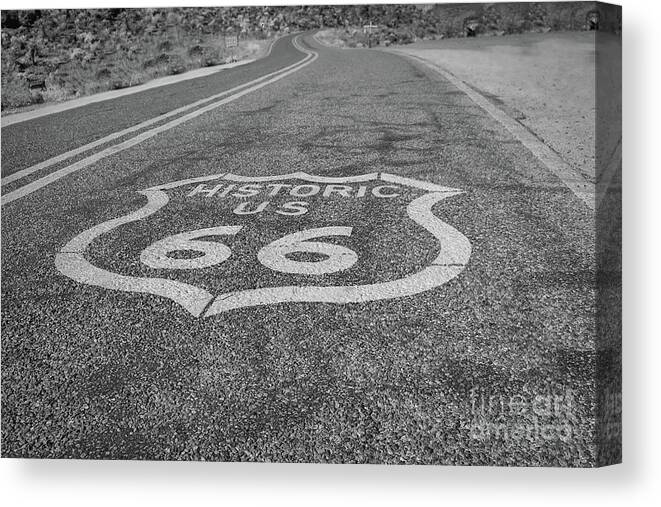 Route Canvas Print featuring the photograph Route 66 black and white by Darrell Foster