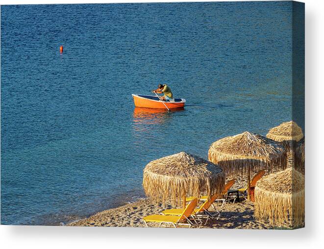 Rowing Canvas Print featuring the photograph Rowing a Boat early in the morning by Dubi Roman