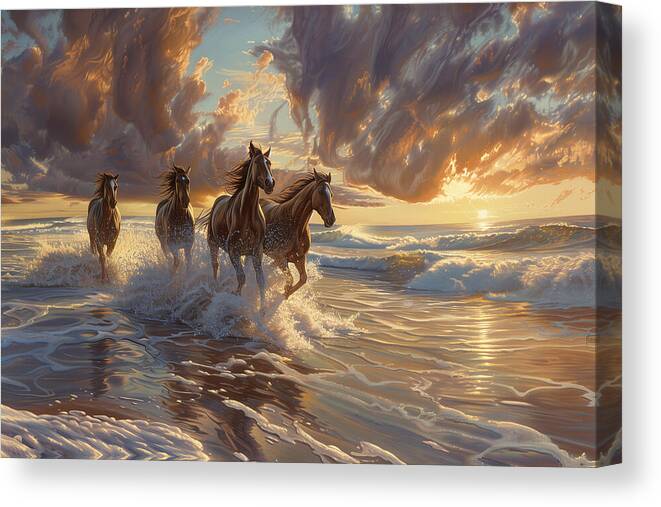 Horses Canvas Print featuring the digital art Running free by Gaye Bentham