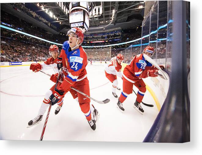 People Canvas Print featuring the photograph Russia V Denmark - 2015 IIHF World Junior Championship by Dennis Pajot
