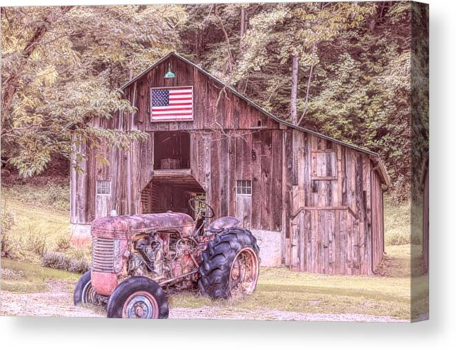 American Canvas Print featuring the photograph Rusty Tractor in America in Country Colors by Debra and Dave Vanderlaan