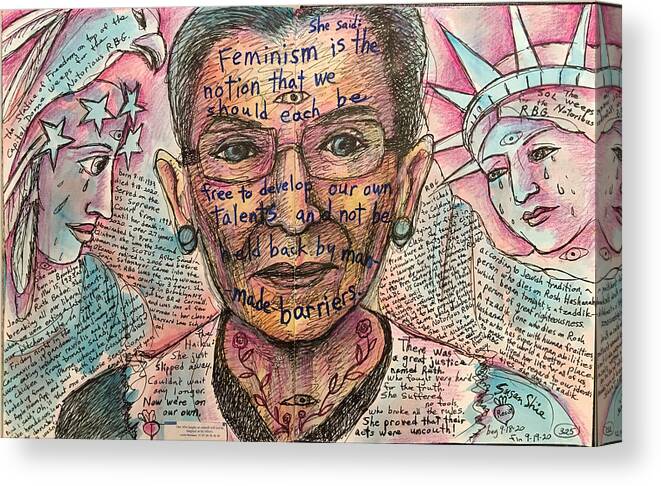 Rbg Canvas Print featuring the drawing Ruth Leaves Us Haiku by Susan Shie