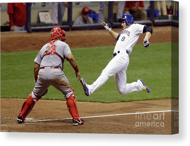 People Canvas Print featuring the photograph Ryan Braun and Adam Lind by Mike Mcginnis
