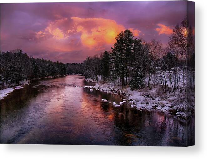 Landscapes Canvas Print featuring the photograph Saco River at Sunset - NH by Betty Denise