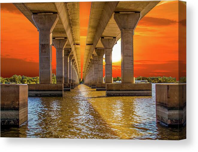 Sailboat Bridge Canvas Print featuring the photograph Sailboat Bridge at Sunset by David Wagenblatt