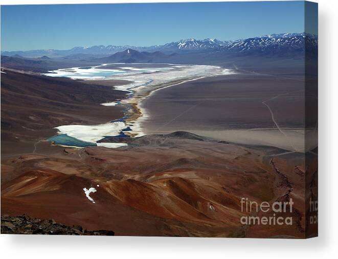Chile Canvas Print featuring the photograph Salar de Maricunga panorama Chile by James Brunker