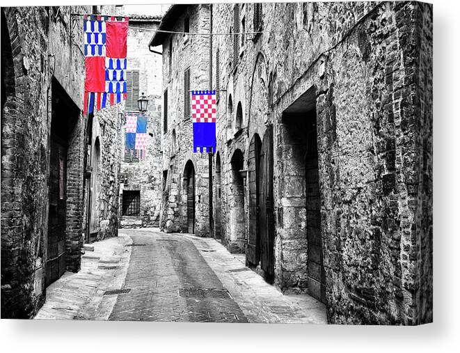 Architectural Style Canvas Print featuring the photograph San Gemini Flags by Eggers Photography