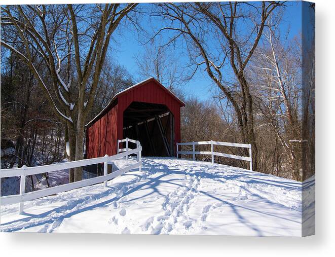 Missouri Canvas Print featuring the photograph Sandy Creek Covered Bridge Winter by Steve Stuller