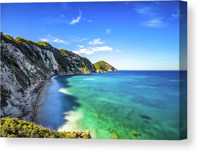 Elba Canvas Print featuring the photograph Sansone beach. Portoferraio, Elba island by Stefano Orazzini