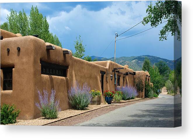Arch Canvas Print featuring the photograph Santa Fe Adobe Houses on Upper Canyon Road by Ivanastar