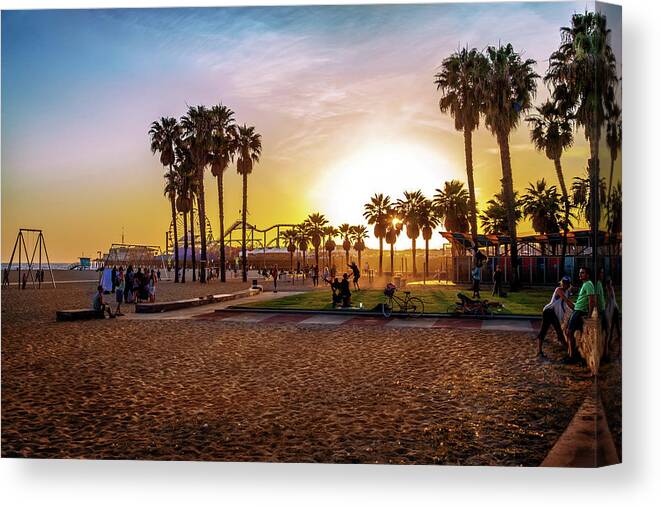 Santa Monica Sunset Canvas Print featuring the photograph Santa Monica Sandpit by Az Jackson