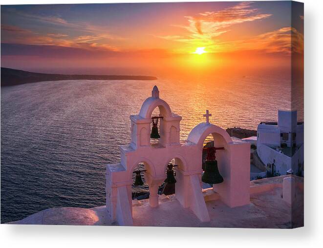 Greece Canvas Print featuring the photograph Santorini Sunset by Evgeni Dinev