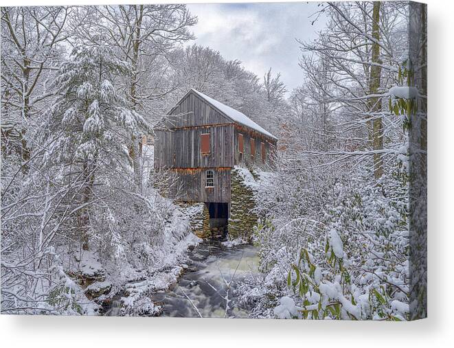 Moore State Park Canvas Print featuring the photograph Sawmill Moore State Park Paxton Massachusetts Winter Scenery by Juergen Roth