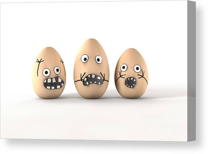 Egg Canvas Print featuring the digital art Scared Egg Characters by Allan Swart